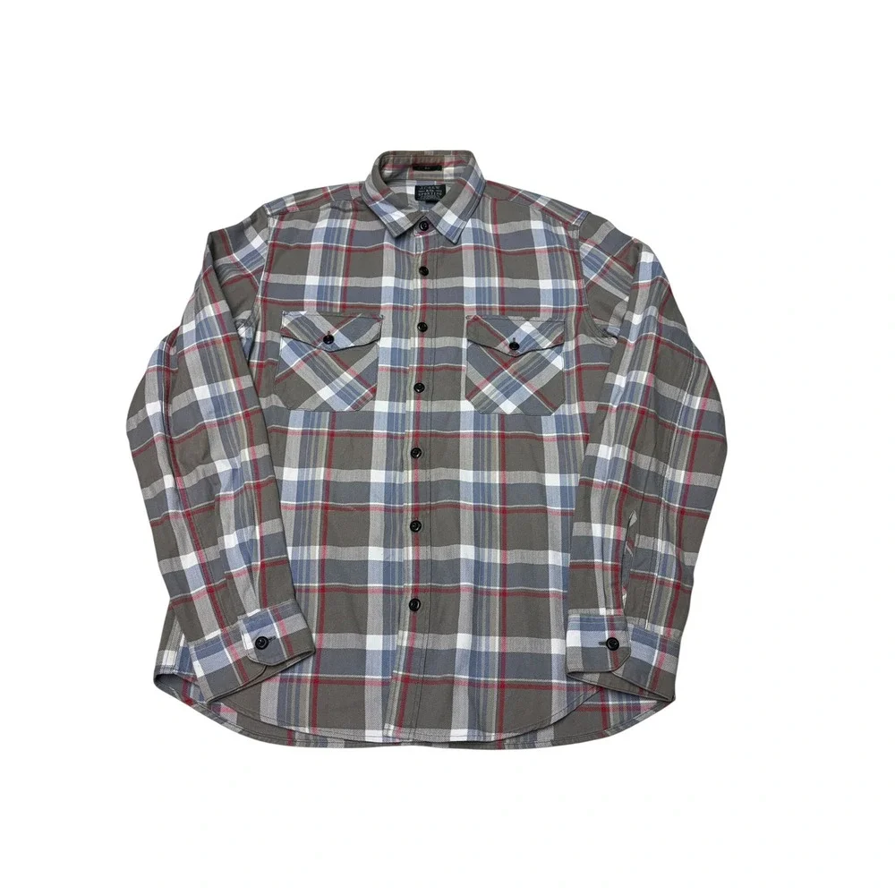 J.Crew Sporting Goods Mens Slim Fit Herringbone Plaid Button Down Shirt Grey M
